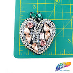 Crystal Apple Rhinestone Beaded Applique w/ a Felt Backing, BA-047