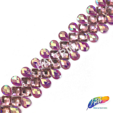 SALE! 1 5/8" Purple AB/Rose Pink/Fuchsia Resin Stone Spiral Iron on Trim, IRT-094