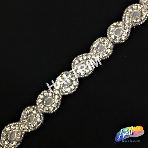 1" Infinity Beaded Crystal Rhinestone Trim (sold by yard piece), BRT-008