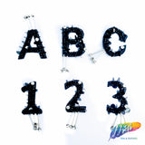 SALE! Black Sequins Beaded Letters and Numbers with Dangling Beads