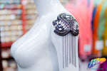 Black Diamond/Gunmetal Beaded Chain Epaulet with Chain Tassels, EP-007 (sold per piece)