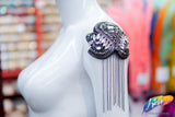 Black Diamond/Gunmetal Beaded Chain Epaulet with Chain Tassels, EP-007 (sold per piece)