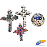 Blue/Peach/Crystal Round Rhinestone Beaded Applique, BA-050