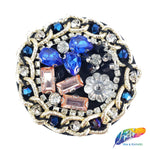 Blue/Peach/Crystal Round Rhinestone Beaded Applique, BA-050
