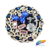 Blue/Peach/Crystal Round Rhinestone Beaded Applique, BA-050