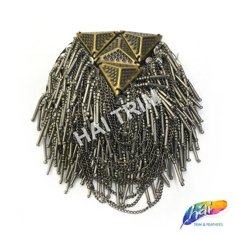 Antique Gold/Gunmetal Beaded Chain Stone Epaulet, EP-011 (sold per piece)