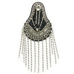 Navy Blue/Silver Beaded Rhinestone Chain Epaulet with Dangling Rhinestone Cupchain Fringe, EP-012 (sold per piece)