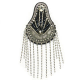 Navy Blue/Silver Beaded Rhinestone Chain Epaulet with Dangling Rhinestone Cupchain Fringe, EP-012 (sold per piece)