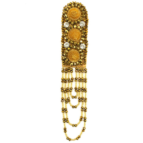 Beaded Rhinestone Epaulet with Dangling Looped Beaded Tassels, EP-024 (sold per piece)