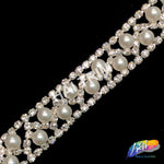 5/8" Pearl Crystal Rhinestone Trim with Rhinestone Border, PRL-06