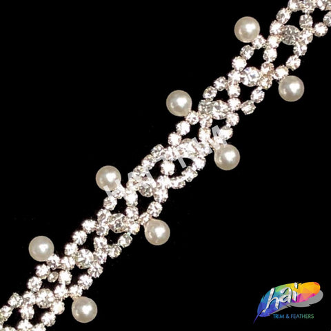 1/2” Spiral Crystal Pearl Rhinestone Trim, PRL-07
