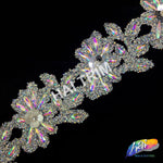4” Silver AB Sequins Flower Rhinestone Iron on Trim, IRT-108