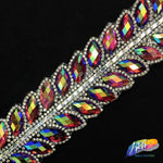 SALE! 1 5/8" 2-row Cateye Rhinestone Iron on Trim, IRT-004