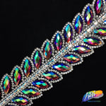 SALE! 1 5/8" 2-row Cateye Rhinestone Iron on Trim, IRT-004