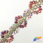 SALE! 1 3/4” Rhinestone Flower Plastic Iron on Trim, IRT-014