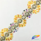 SALE! 1 3/4” Rhinestone Flower Plastic Iron on Trim, IRT-014
