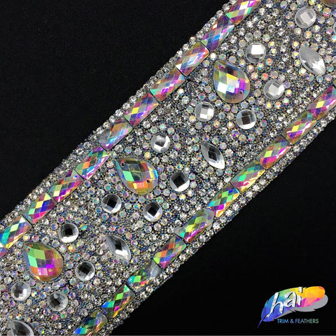 1 3/4" Crystal AB Multi-stone Rhinestone Iron on Trim, IRT-015