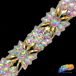 2 1/2” Multicolored Flower Rhinestone Iron on Trim, IRT-124