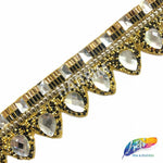 2 3/8" Black/Gold Rhinestone Iron On Trim, IRT-130
