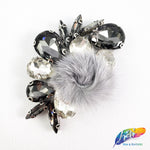Colorful Glass Beaded Applique with Fur, BA-066
