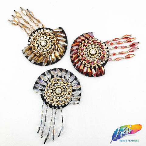 Beaded Rhinestone Dreamcatcher Applique with Dangling Fringe, BA-064