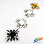 Diamond Flower Rhinestone Iron On Applique with Faux Suede Petals, IA-004