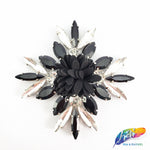 Diamond Flower Rhinestone Iron On Applique with Faux Suede Petals, IA-004
