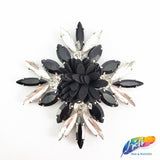 Diamond Flower Rhinestone Iron On Applique with Faux Suede Petals, IA-004