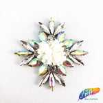 Diamond Flower Rhinestone Iron On Applique with Faux Suede Petals, IA-004