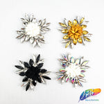 Diamond Flower Rhinestone Iron On Applique with Faux Suede Petals, IA-004