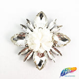 Diamond Flower Rhinestone Iron On Applique with Faux Suede Petals, IA-003