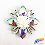 Diamond Flower Rhinestone Iron On Applique with Faux Suede Petals, IA-003