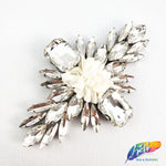 Diamond Flower Rhinestone Iron On Applique with Faux Suede Petals, IA-002