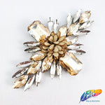 Diamond Flower Rhinestone Iron On Applique with Faux Suede Petals, IA-002