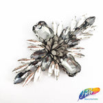Diamond Flower Rhinestone Iron On Applique with Faux Suede Petals, IA-002