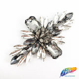 Diamond Flower Rhinestone Iron On Applique with Faux Suede Petals, IA-002