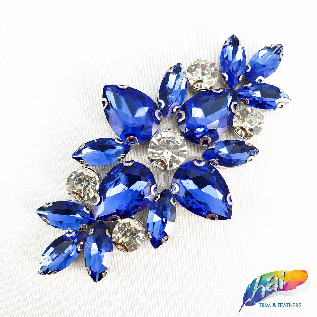 Royal Blue Rhinestone Applique Heavy Bead Crafted Rhinestone