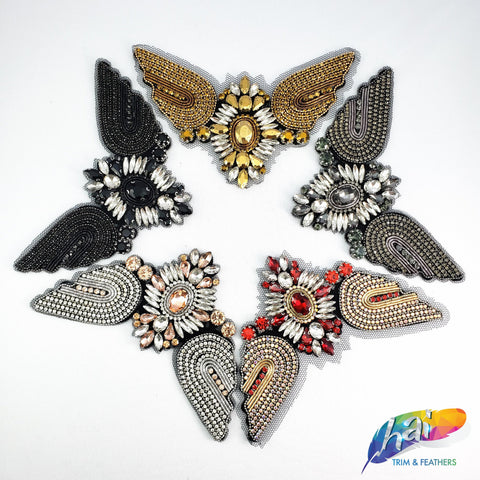Flying Bird Beaded Rhinestone Motif Applique, BA-026
