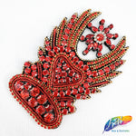 Heart on Fire Beaded Rhinestone Motif Applique,  BA-016