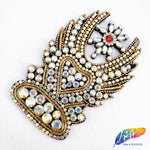 Heart on Fire Beaded Rhinestone Motif Applique,  BA-016