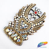 Heart on Fire Beaded Rhinestone Motif Applique,  BA-016