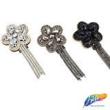 Flower Beaded Rhinestone Applique with Dangling Rhinestone Fringe, BA-025