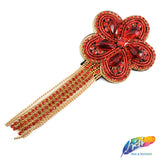 Flower Beaded Rhinestone Applique with Dangling Rhinestone Fringe, BA-025