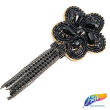 Flower Beaded Rhinestone Applique with Dangling Rhinestone Fringe, BA-025