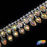 1 1/4” 2-row Dangling Colored Teardrop Rhinestone Trim Fringe, ACR-020