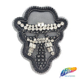 Cowboy Beaded Rhinestone Applique on Mesh, BA-023