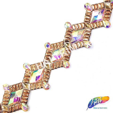 2” Rose Gold/Crystal AB Diamond Iron on Trim, IRT-072