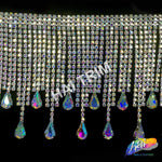 3 1/2" Rhinestone Cupchain Fringe with Teardrop Glass Stones, RF-036