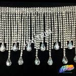3 1/2" Rhinestone Cupchain Fringe with Teardrop Glass Stones, RF-036