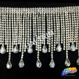 3 1/2" Rhinestone Cupchain Fringe with Teardrop Glass Stones, RF-036